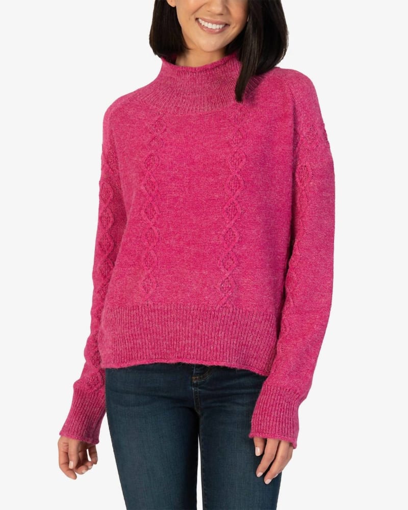 Front of a model wearing a size Xtra Large Leona Turtleneck Sweater in Deep Pink in Deep Pink by Kut From The Kloth. | dia_product_style_image_id:326657